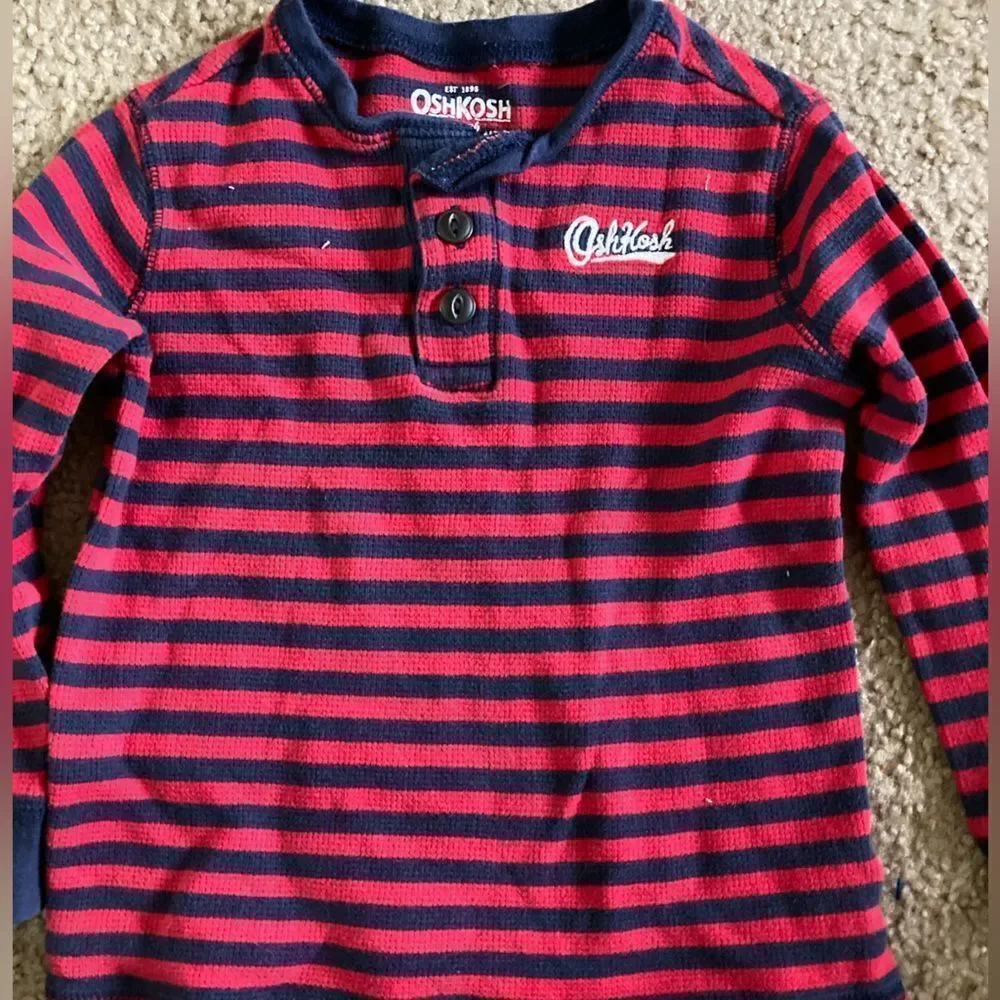 Toddler Boys Blue and Red Striped OshKosh Henley Style Thermal Shirt Tshirt